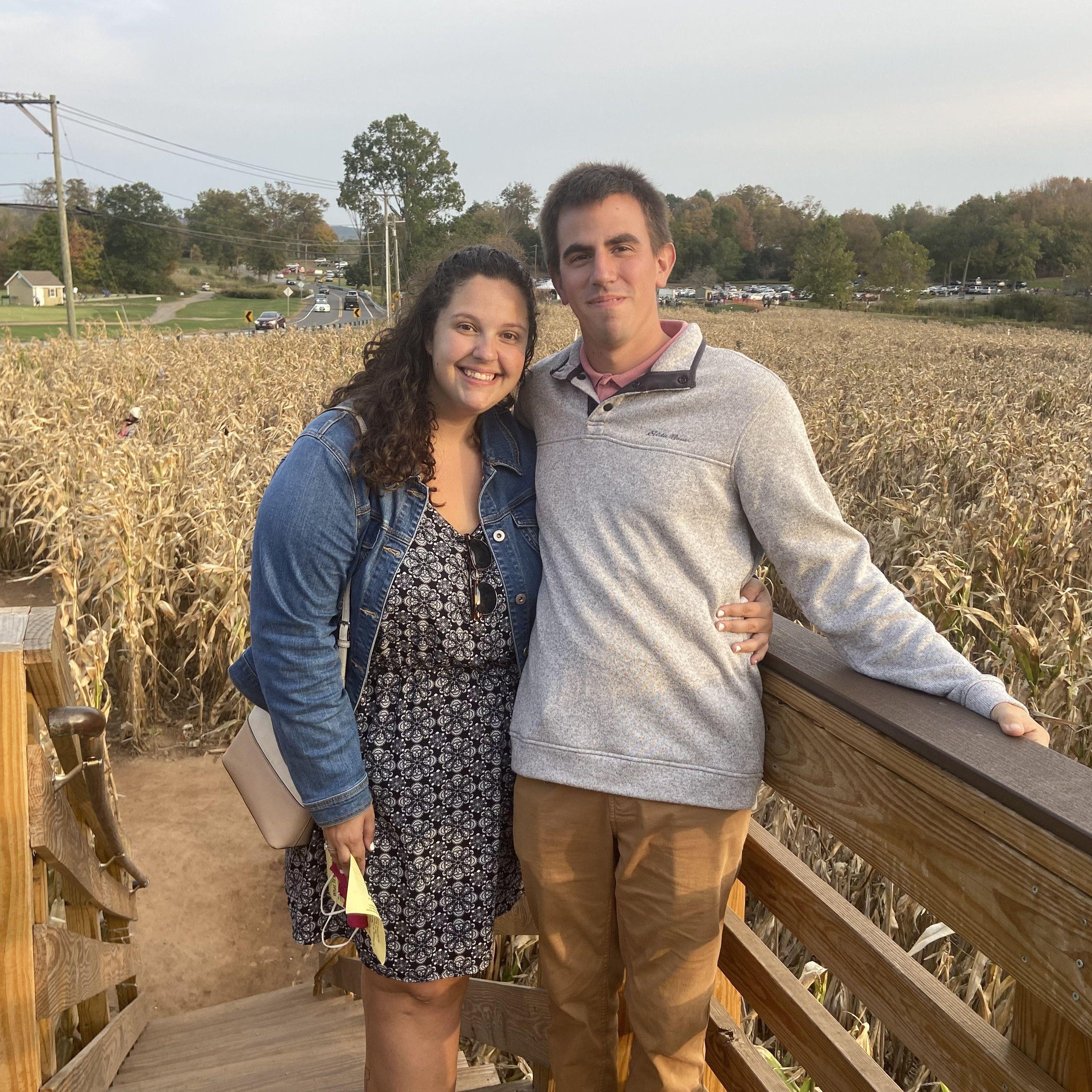 One of our first dates in September, 2020 at the corn maze at Lyman Orchards!