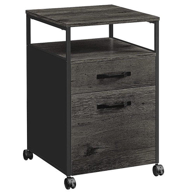 VASAGLE Rolling File Cabinet, Office Cabinet on Wheels, with 2 Drawers, Open Shelf, for A4, Letter Size, Hanging File Folders, Industrial Style, Charcoal Gray and Black UOFC071B04
