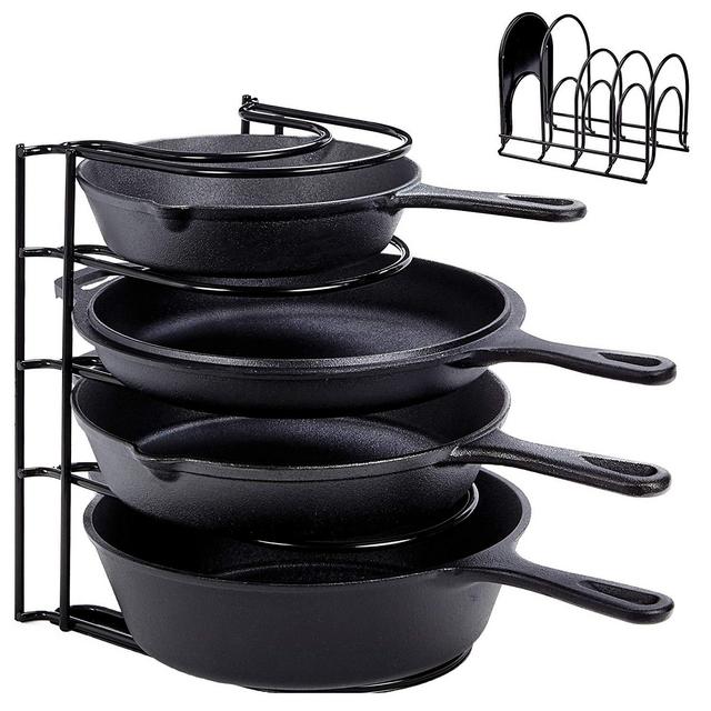 Heavy Duty Pan Organizer, 5 Tier Rack - Holds Cast Iron Skillets, Griddles and Shallow Pots - Durable Steel Construction - Space Saving Kitchen Storage - No Assembly Required By cuisinel