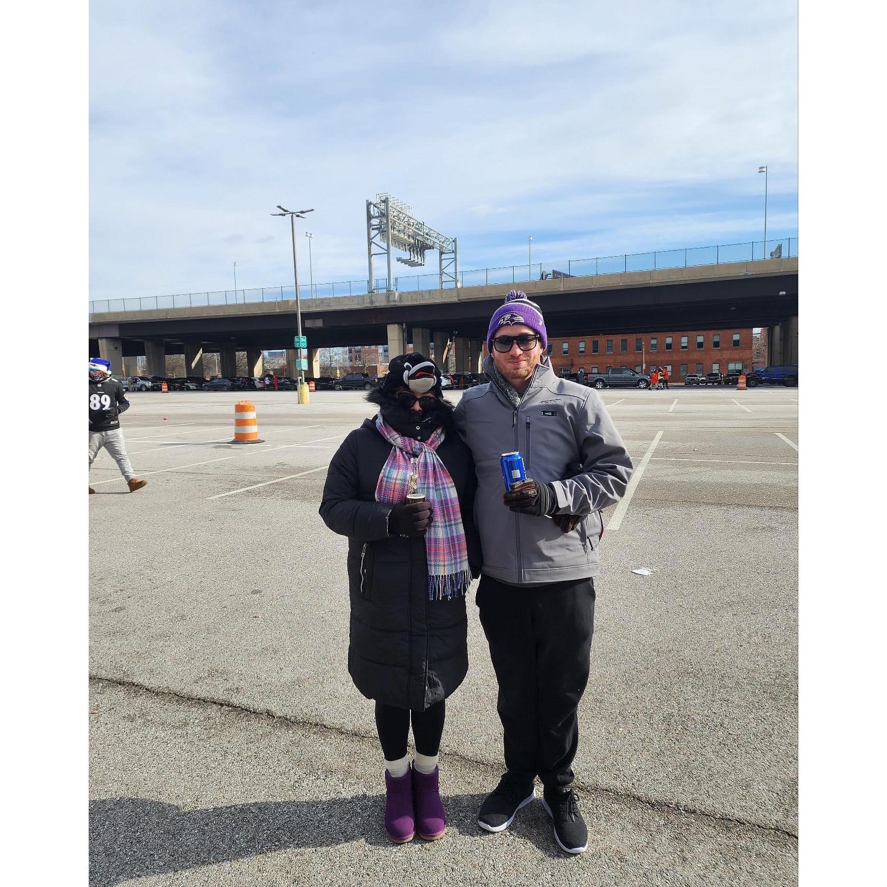 The coldest Ravens home game in franchise history! Ravens vs Falcons, Christmas Eve 2022. Clayton had plans to wear a Falcons jersey, but ended up in a Ravens beanie (a fair-weathered fan, literally)