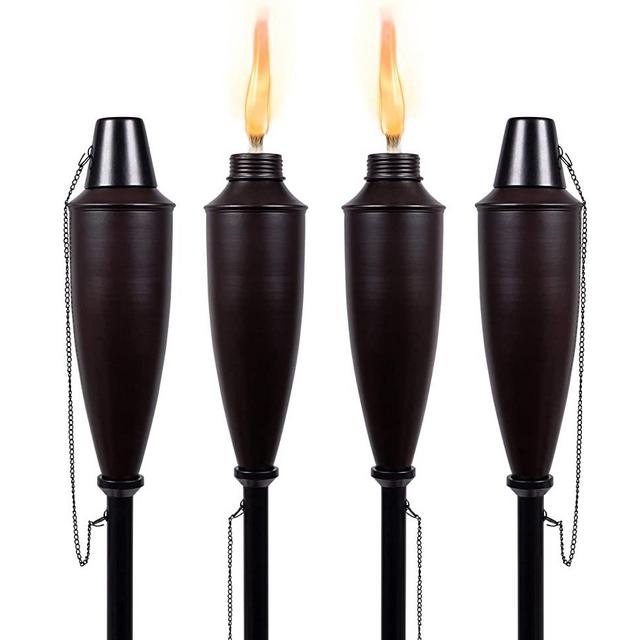 BIRDROCK HOME 4 Pack Outdoor Genie Can Torches (Improved 2020 Version) - Oil Rubbed Bronze - Flame Light Torch - Backyard Garden Patio Lighting - Metal Lamp - Decorative Urban Lantern