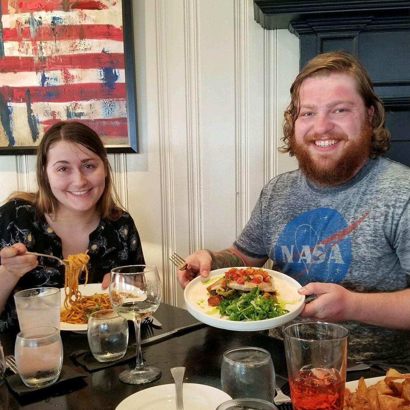 Lunch in Kennebunk Port during first family trip with Lyle's mom's side