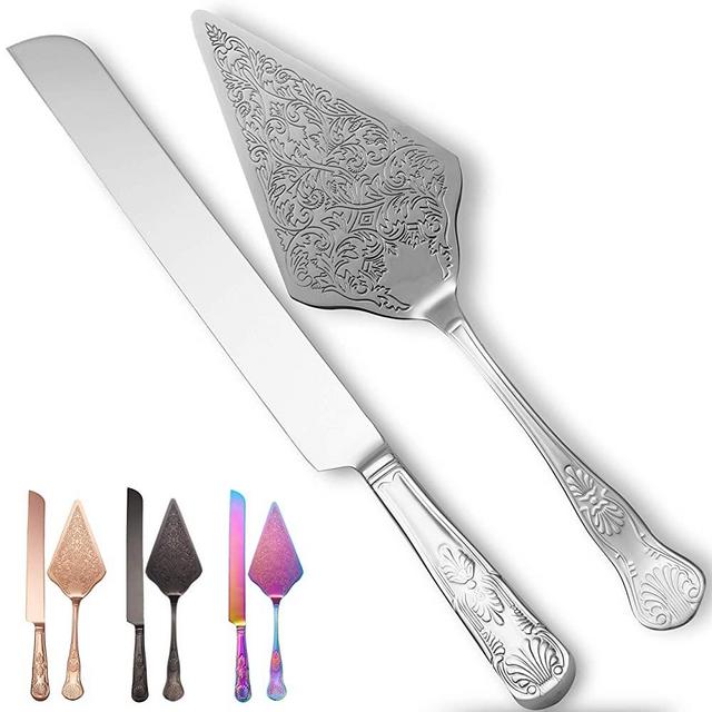 ORBLUE Cake Knife and Server Set - Stainless Steel Serving Utensils for Wedding, Party - Silver