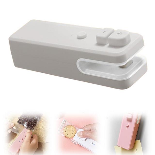 Mini Handleld Chip Bag Sealer,2 in 1 Rechargeable Mini Bag Sealer with Cutter And Magnet,Household Portable Small Vacuum Sealer for Plastic Bags,Snack Bags (Gray)