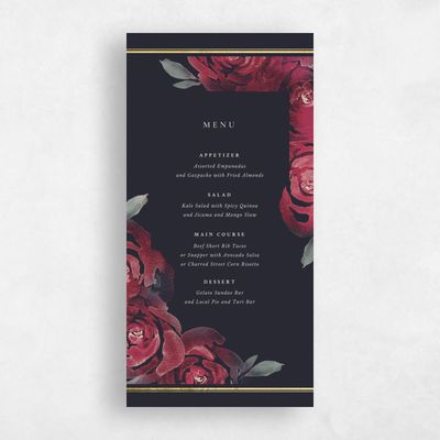 Garnet, Black Wedding Menu - Roana Foil