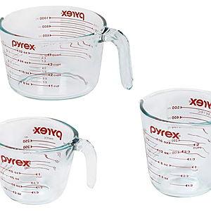 Pyrex Essentials (3-Pack) Glass Measuring Cups Set, (1, 2 & 4 Cup) Measuring Cups For Prepping, Baking and Cooking, Preheated Oven, Dishwasher, Freezer, and Microwave Safe