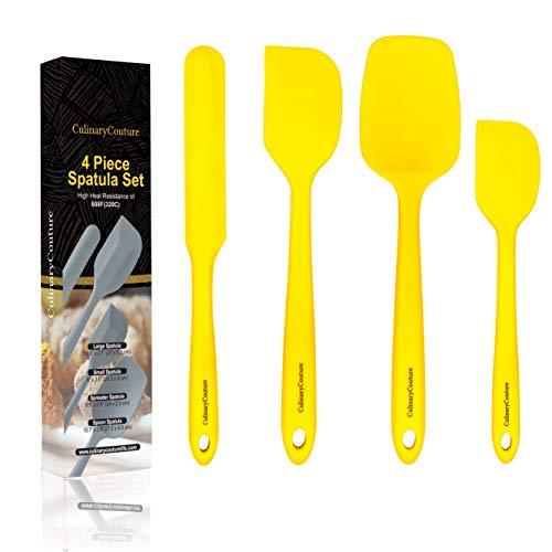 Yellow Silicone Spatula Set – Non Stick High Heat Resistant Kitchen Utensils – 608F – Sturdy Steel Core – Spreader, Scraper, Spoonula Spatulas – 4 Piece Utensil Set - Gift Box and Bonus Recipe Ebook