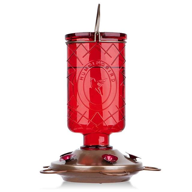 BOLITE 18005 Hummingbird Feeder, Glass Hummingbird Feeders, 5 Feeding Stations, 22 Ounces, Red Bottle