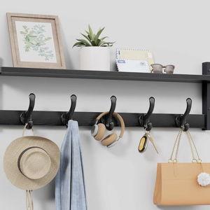 29" Coat Rack Wall Mount with Shelf, Entryway Wall Hooks with Shelf, Coat Hangers for Bathroom - Black