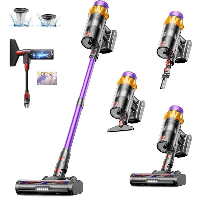 Cordless Vacuum Cleaner, 580W 48KPA 70 Mins Vacuum Cleaners for Home, Self-Standing Cordless Vacuum with Charging Dock Station, LED Display, Upgraded Anti-Tangle Stick Vacuum for Pet Hair/Carpet/Floor
