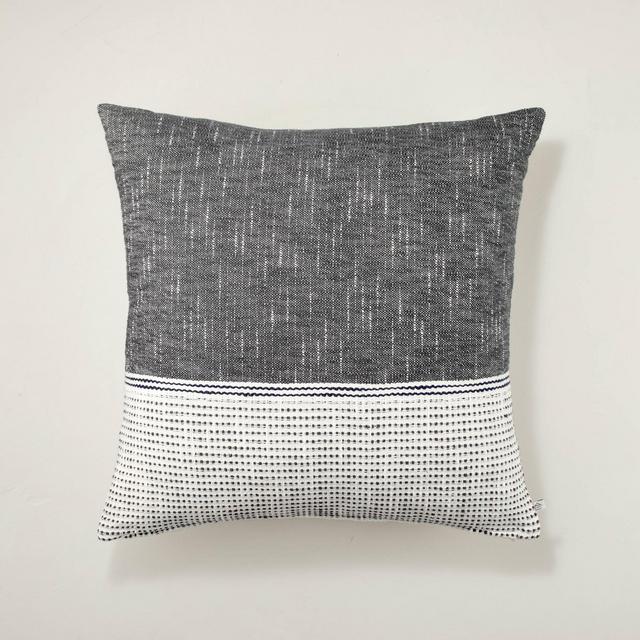 24" x 24" Textured Color Block Square Throw Pillow Gray/Cream - Hearth & Hand™ with Magnolia