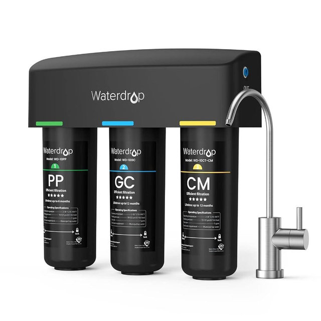 Waterdrop TSB-CM Under Sink Water Filter System Reduce Chloramine for CA, FL and Washington, D.C., NSF/ANSI 42 Certified Element, Reduces Chloramine, Chlorine, with Brushed Nickel Faucet