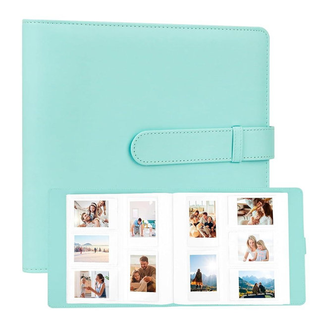 360 Pockets Photo Album for Fujifilm Instax Mini Camera, Leather Cover, Photo Album for Instax Mini 12 11 9 40 90 8 7 EVO LIPLAY Instant Camera, 2x3 Photo Albums, Mint Green