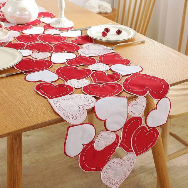Valentines Day Decor Valentines Day Table Runner 70 Inches Long Embroidered Red Pink Love Heart Table Runner for Birthday, Wedding Anniversary, Marriage Proposals, Engagements, Romantic Events