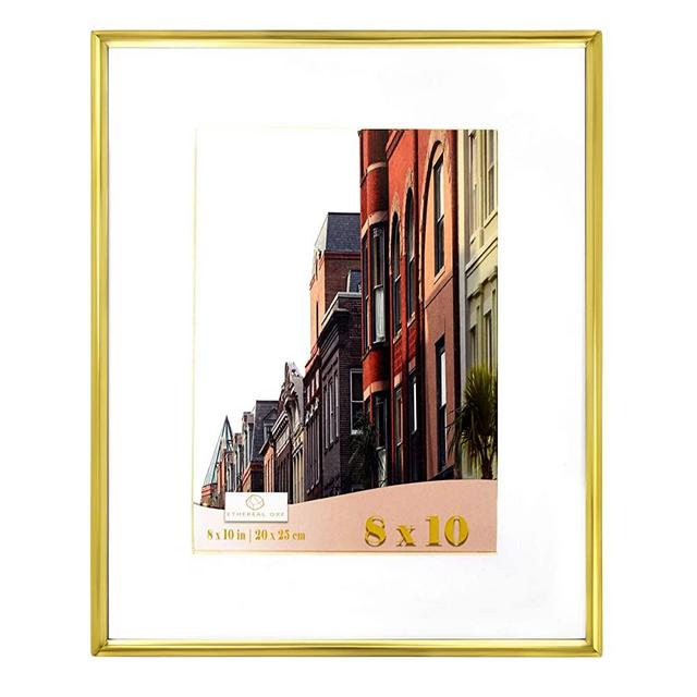 Ethereal Ore 8x10 Picture Frame Gold with 5x7 White Mat (1 Piece, Gold), Gold Picture Frame 8x10 Gold Frame 8x10, Wall Mount or Table Top, Gold Picture Frames For Gold Decor (8x10, Gold)
