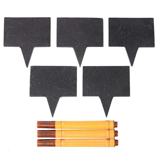 Bambüsi - Natural Cheese Markers Set, 5 Chalkboard Labels Made of Natural Slate and 3 Soapstone Chalk Markers, Perfect for Parties and Dinners - Great Gift Idea