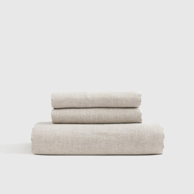 European Linen Fitted Sheet Set - King - Solid: Natural Chambray