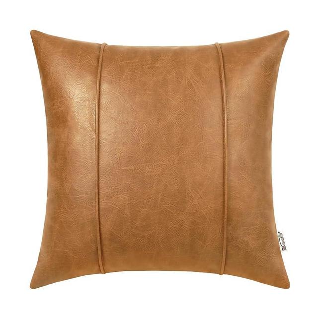 BRAWARM Tan Leather Throw Pillow Covers 20 X 20 Inches - Faux Leather Pillow Cover with Piping, Hand Stitched Leather Throw Pillow for Couch Sofa Bed Living Room Home Decorative