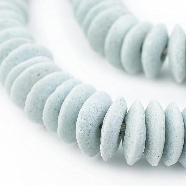 TheBeadChest Ashanti Fair Trade Glass Saucer Beads - African Tribal Ethnic Disk Rondelle Spacers (Light Aqua)