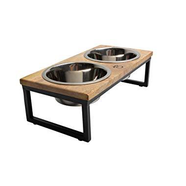 Brave Bark Wood & Metal Feeder - Premium Mango Wood Feeder with Metal Stand, 2 Stainless Steel Bowls for Food or Water Included, Perfect for Dogs, Cats and Pets of Any Size, Great for Home or Office