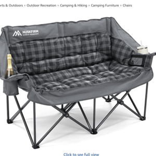Double Camping Chair Padded 2 Person Camping Chair Camping Loveseat - Heavy Duty Oversized Camping Couch for Adults Outdoor Lawn Beach - Portable Folding Sofa with Cup Holders and Carry Bag, Grey