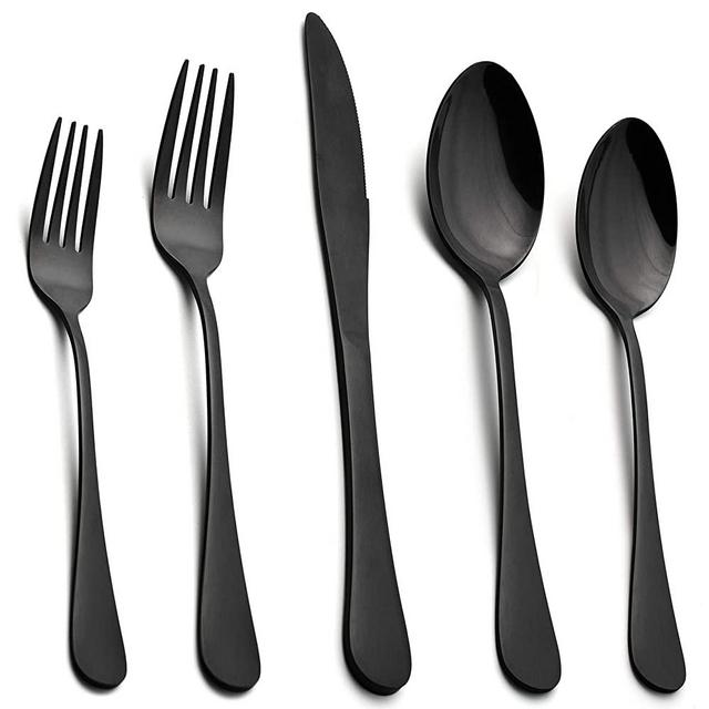 Black Flatware Silverware Set, LIANYU 40-Piece Stainless Steel Cutlery Set for 8, Restaurant Party Tableware Eating Utensils, Mirror Finish, Dishwasher Safe