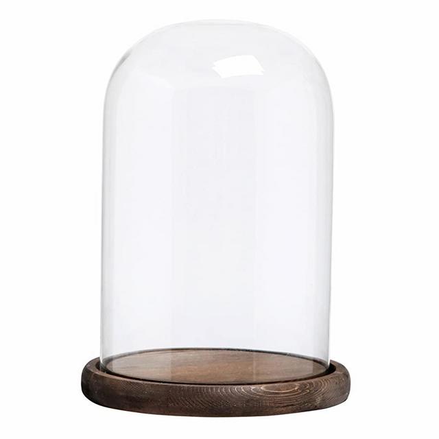 MyGift 8 x 5 Inch Decorative Clear Glass Cloche Bell Jar Display Case with Rustic Wood Base, Tabletop Centerpiece Dome