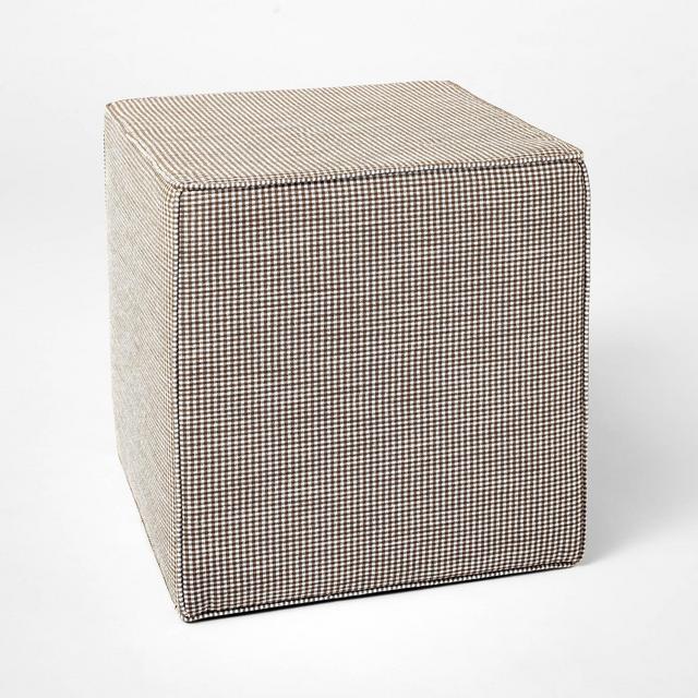 Lynwood Square Upholstered Cube Ottoman Tan Checkered - Threshold™ designed with Studio McGee