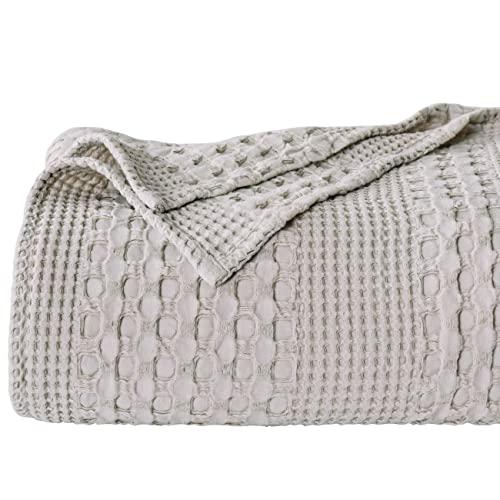 PHF 100% Cotton Waffle Weave Blanket Queen Size 90"x90" for Home Decorations - Textured, Breathable, Skin-Friendly, Moisture Absorption Blanket for All Season - Perfect for Couch Bed Sofa Khaki