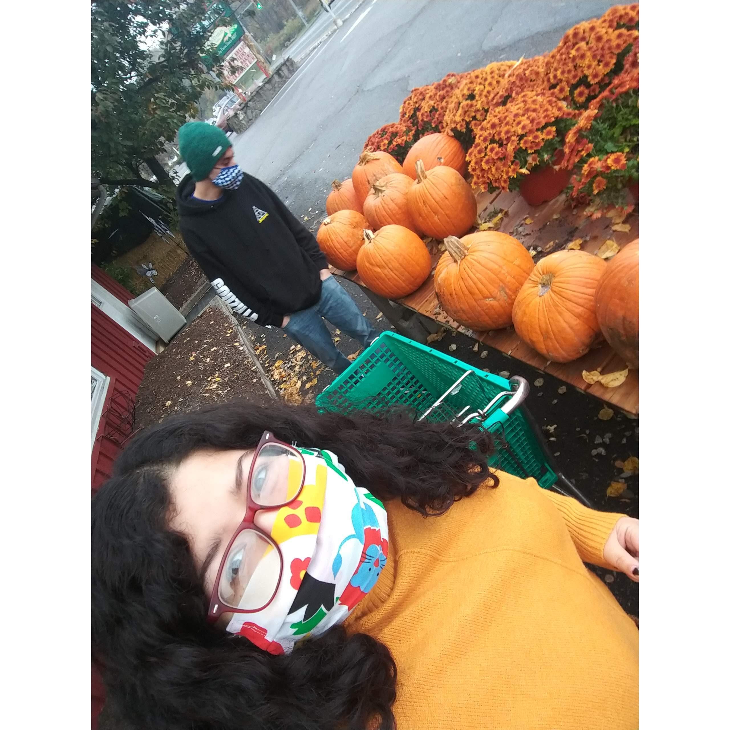 With the right person, even grocery shopping is fun. We ended up carving some pretty cool pumpkins that Halloween.
(October 2020)