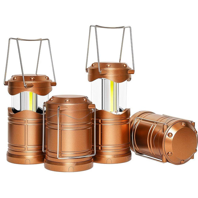 Lichamp LED Camping Lantern, 4 Pack Battery Powered Flashlight for Power Outages, Portable Collapsible Hanging Light Essential for Home, Outdoor, Emergency Lamp Survival Kit Gear for Hurricane, Gold