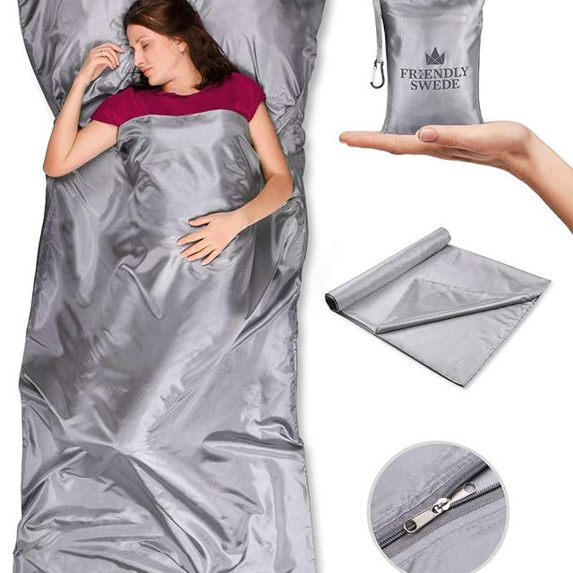 The Friendly Swede Sleeping Bag Liner — Ultralight Polyester or Cold Weather Microfiber Adult Sleep Sack; Thin Travel Sheets for Hotel; Camping Sheets; Travel Sleeping Bag with Pocket-Size Stuff Sack