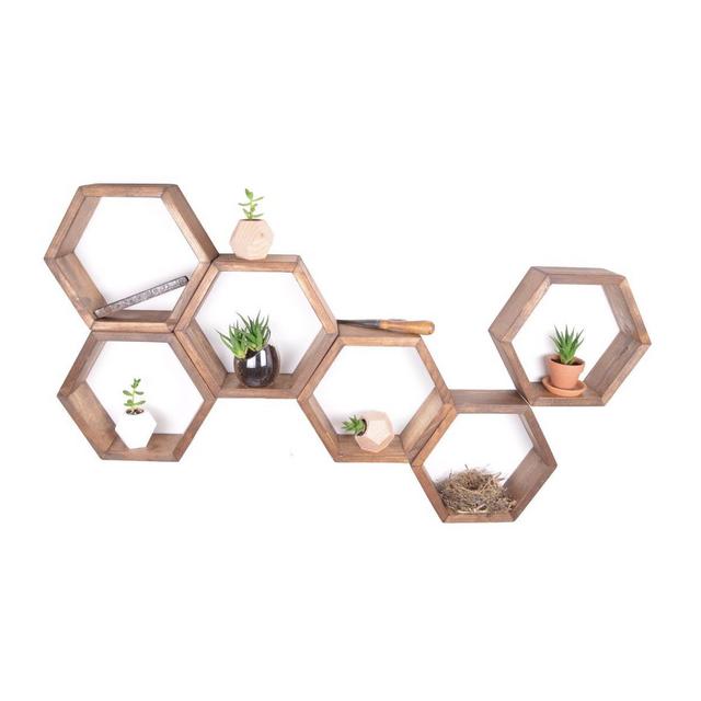 6 Hexagon shelves | FREE SHIPPING | Gifts for Her | Floating Shelf | Hexagon Shelf | Wall Shelf | Crystal Shelf | Rustic Shelf