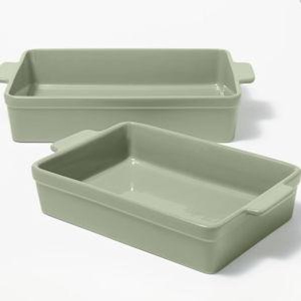 2pc Stoneware Rectangle Baking Dish Set Sage Green - Figmint™: Bakeware, Microwave & Oven Safe, Dishwasher Safe