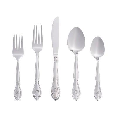 RiverRidge 46pc Personalized Rose Pattern Silverware Set C