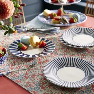 Blue Italian Steccato Bold Stripe Tidbit Plate, Set of 4