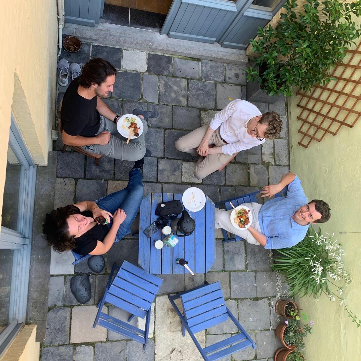 Finishing up Nick's class in Bruges with a meal and celebration with his fellow students.