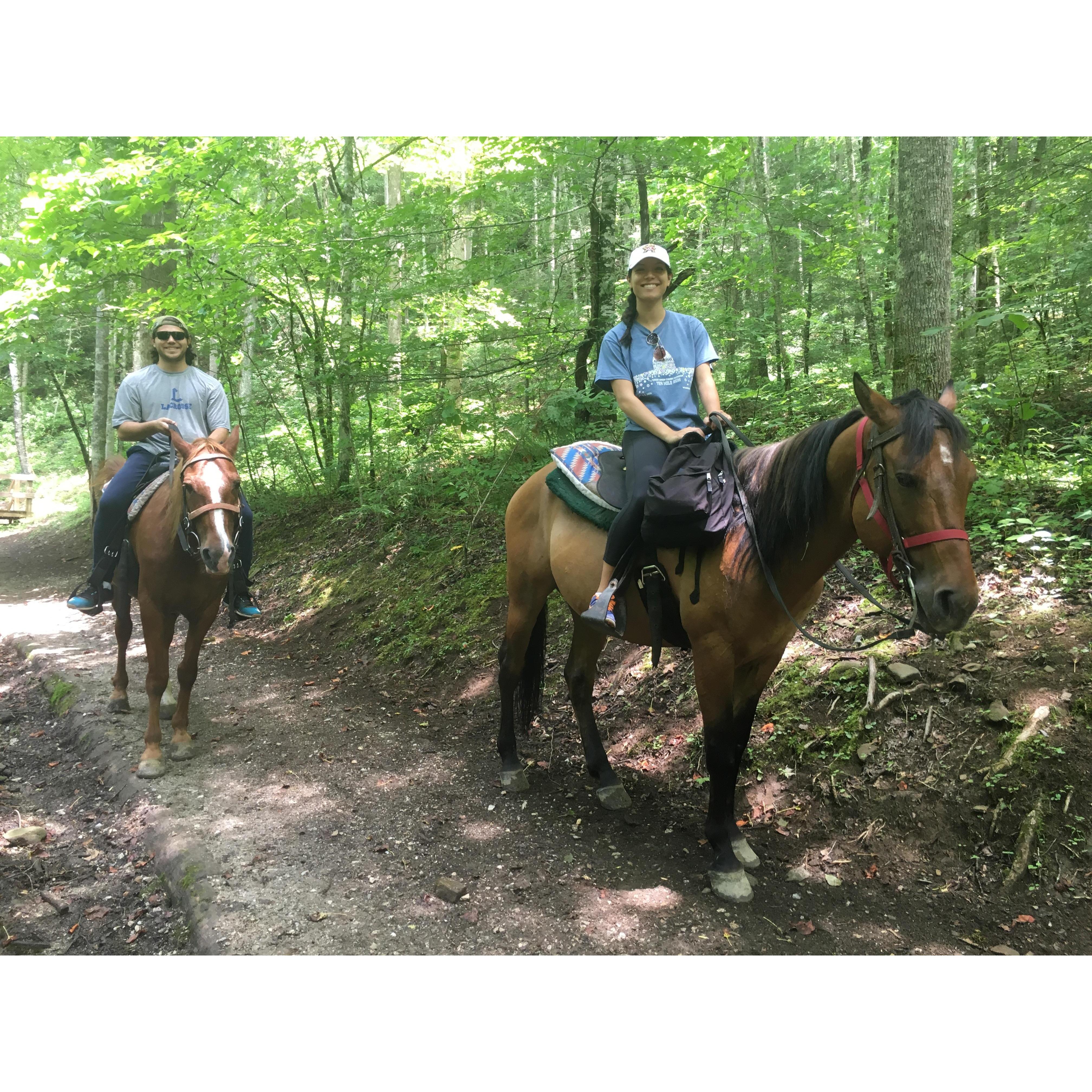 Our first time horsebacking riding together in the Great Smoky Mountains