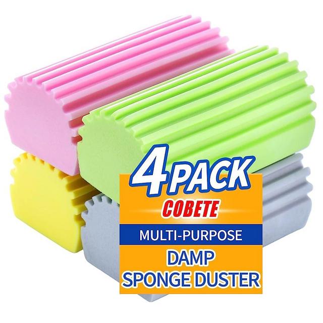 COBETE Damp Clean Duster Sponge,4pack Magic Sponge Eraser,Reusable Damp Dusting Sponge Household Cleaning for Blinds, Glass, Baseboards,Radiators,Window Track Grooves(Multi Color)