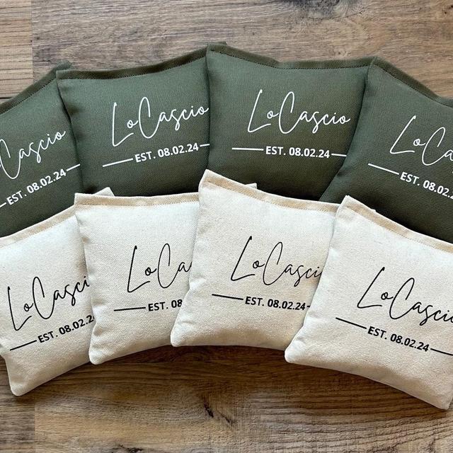 8 Custom Family Cornhole Bags Last Name Bean Bags for Cornhole with Wedding Year Bride and Groom Gift for Anniversary Housewarming Couple
