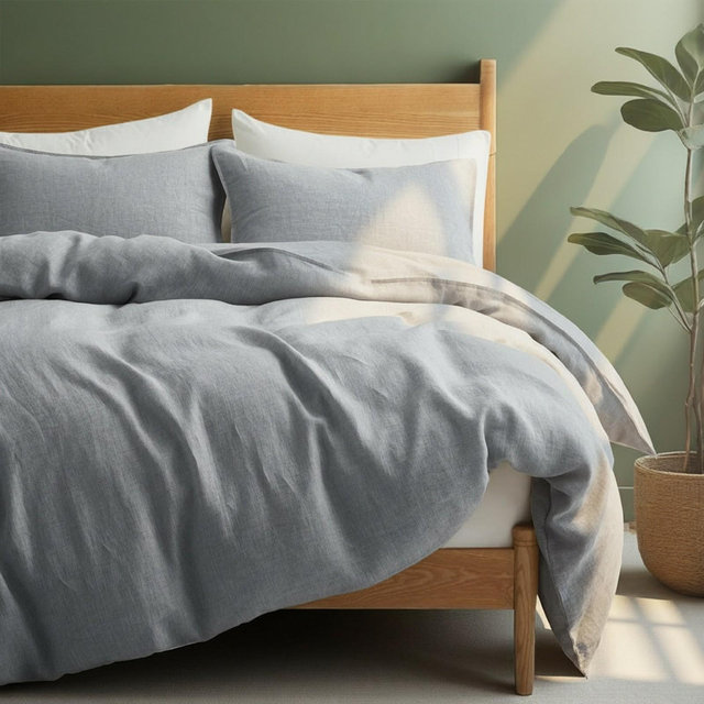 Peace Nest Linen Cotton Blend Duvet Cover Set, Breathable & Moisture-Wicking, 3 Piece Bedding Set with Pillow Shams, Light Gray, King, 106"x94"