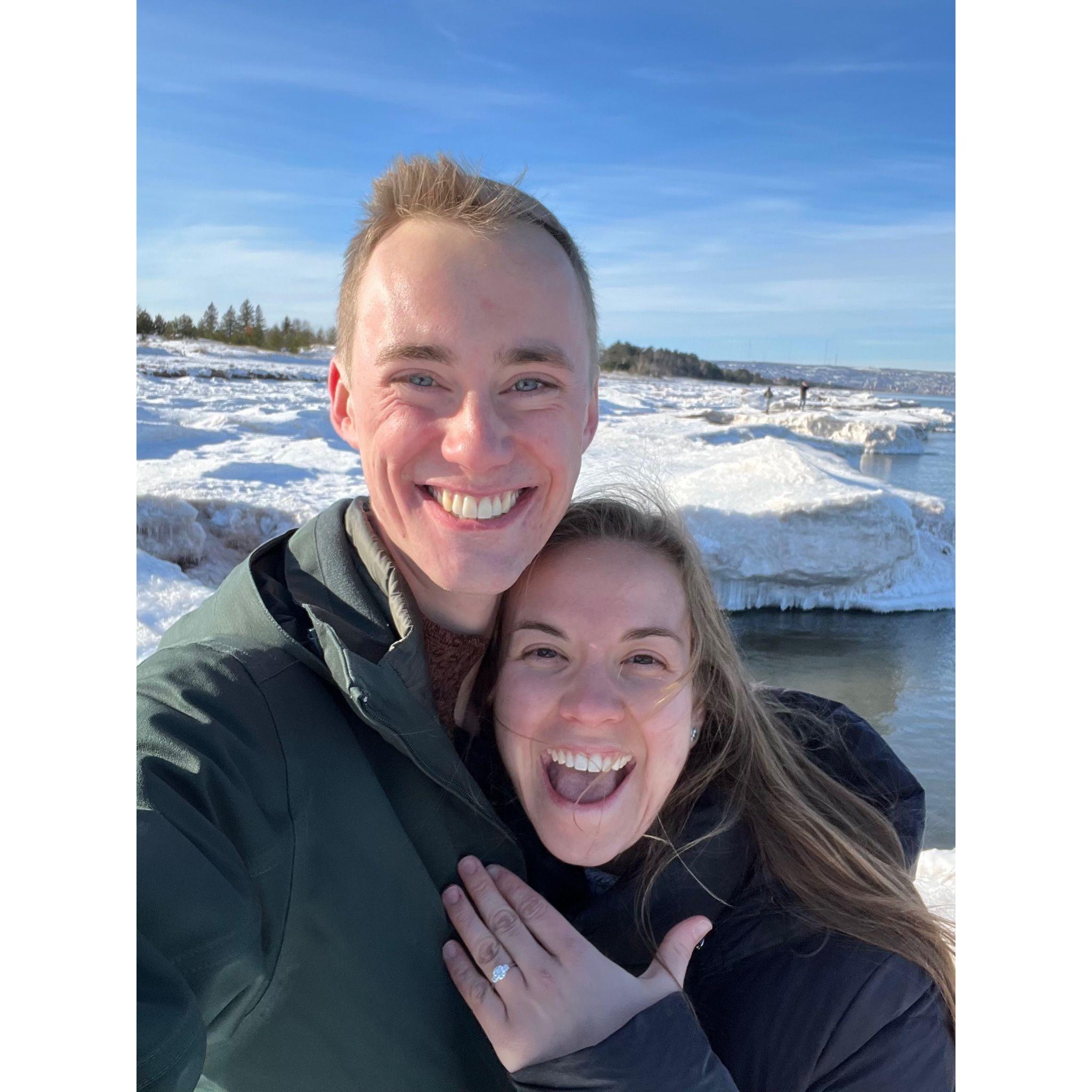 Engaged!  Park Point Beach, Duluth, MN - February 11, 2023