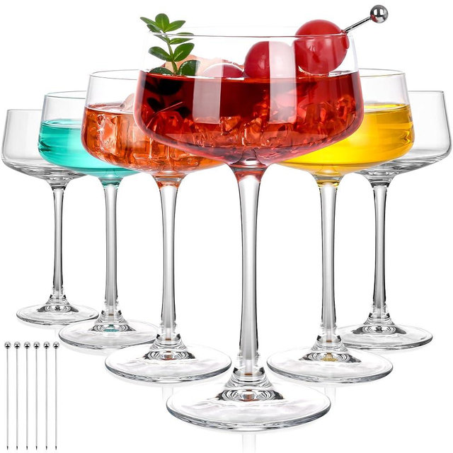 KMIGRUAN Martini Glasses Set of 6, 9oz Coupe Glasses, Hand Blown Crystal Cocktail Glasses for Espresso Martini, Manhattan,Home Bar,Gift Set