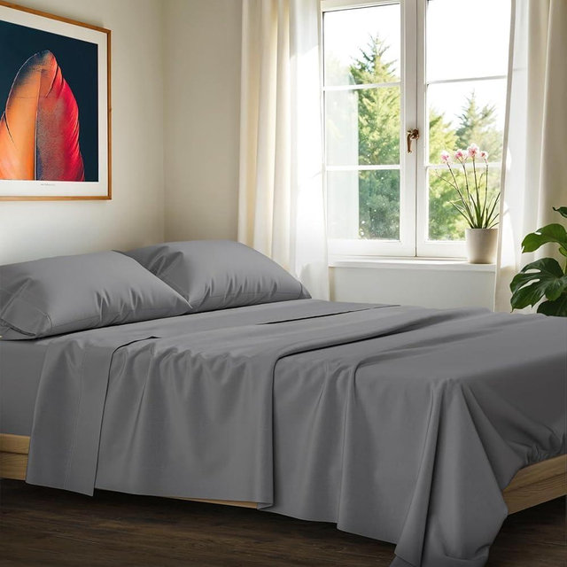 Ashton Sheets 100% Egyptian Cotton King Size Sheets Set - Luxury 1200 Thread Count Egyptian Cotton Sheets King Size, 17" Deep Pocket, Soft, Cooling Sateen Weave Hotel Quality Bedding Set - Dark Grey