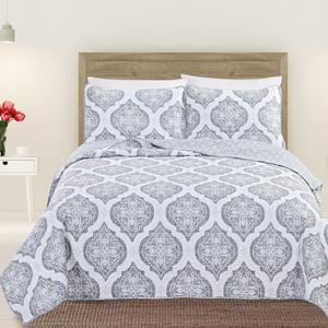 Home Fashion Designs Arabesque Collection 3-Piece Luxury Quilt Set with Shams. Soft All-Season Microfiber Bedspread and Coverlet with Unique Pattern. By Brand. (Full/Queen, Grey)