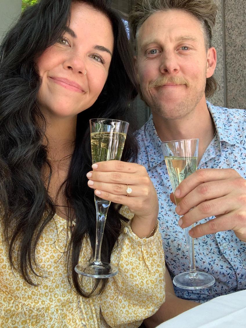 April 28, 2022! Enjoying champagne in Charlotte just the two of us before we shared the news with our friends.