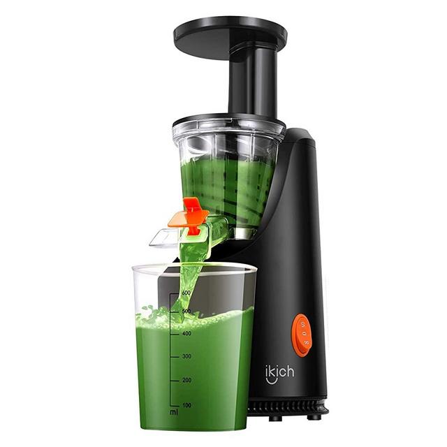 Slow Juicer IKICH 64RPM Golden Ratio Speed Slow Masticating Juicer with 200W Quiet Efficient Motor, Reverse Function, BPA-Free, Cold Press Juicer with Safe Lock, Brush,Juice Recipes