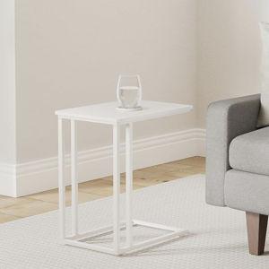 VASAGLE End Table, C Shaped TV Tray with Metal Frame Rolling Casters for Coffee Laptop Mobile Tablet, Industrial Side Table for Living Room Bedroom, 19.7 x 13.8 x 23.6 Inches, Cream White ULNT050W77
