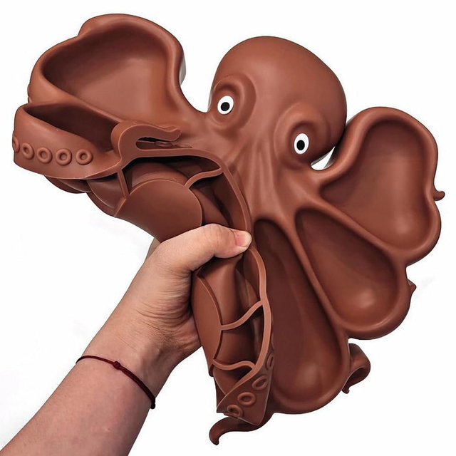 Aolowewin Silicone Octopus Charcuterie Platter, Snack Fruit Separate Platter, Delicatessen Dim Sum Plate Dishware, Cute and Unbreakable for Family Dining and Party, 12x11-inch, Brown