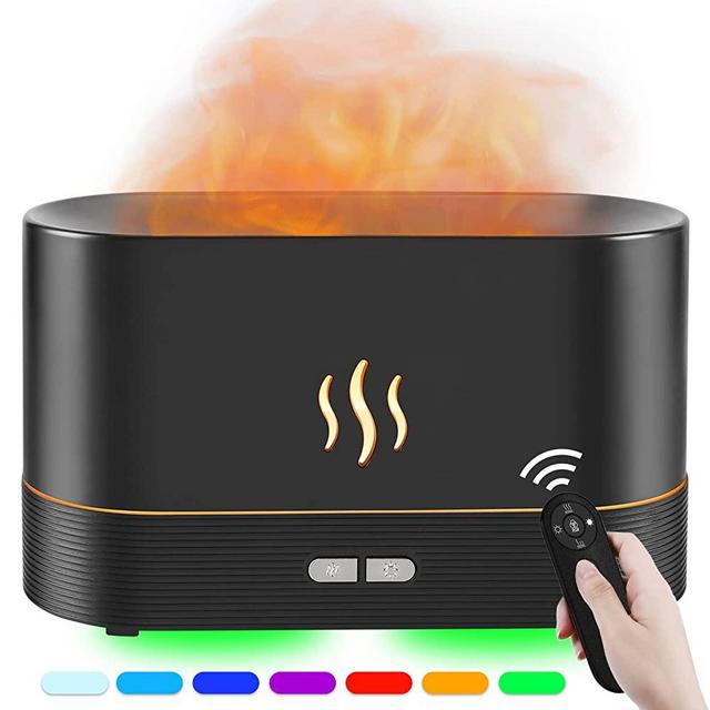 PLUWEL Flame Diffusers for Essential Oils Large Room-Upgraded 300ML Aroma Diffuser Humidifier with RGB Light-Remote Control for Home Office Shop Gym(Jet Black)